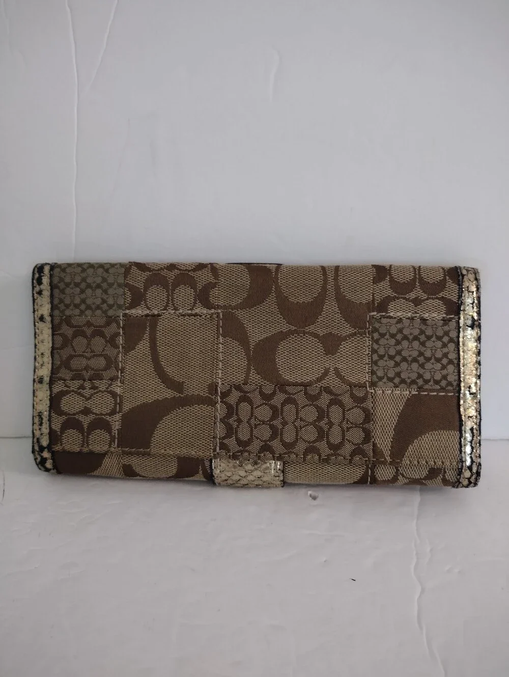 Vintage Y2K Coach Soho Signature Patchwork Snakeskin Wallet Gold Khaki Rare